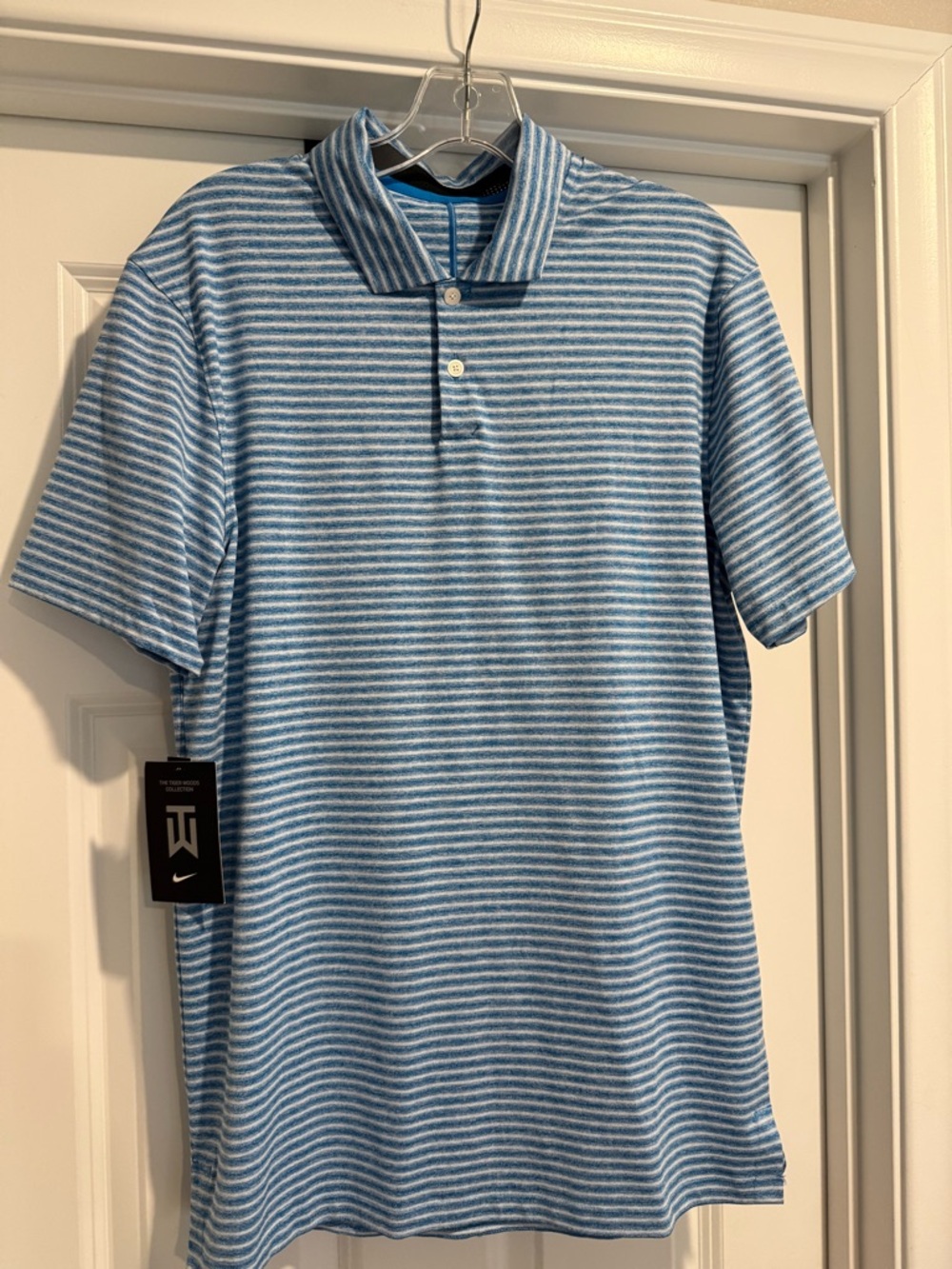 Nike Tiger Woods Men’s Light Blue & White Striped Polo Shirt
